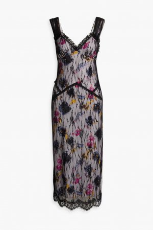 Многослойное платье миди из крепдешина и кружева с цветочным принтом , черный Anna Sui