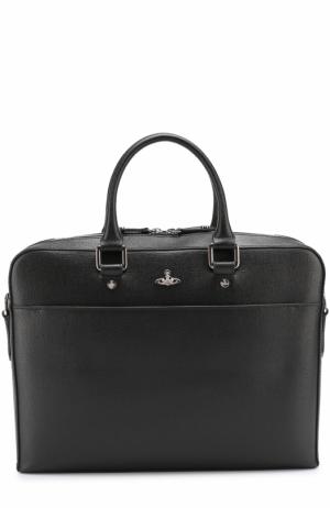 Кожаная сумка для ноутбука с плечевым ремнем Vivienne Westwood. Цвет: черный