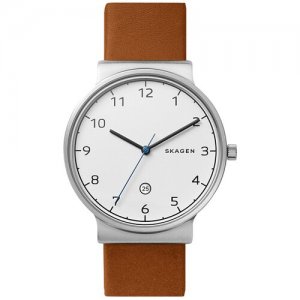 Наручные часы Leather, белый SKAGEN. Цвет: коричневый