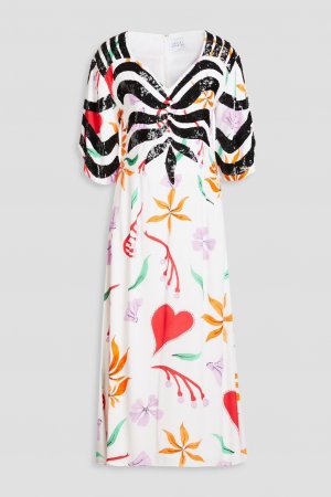 Платье миди из крепа с пайетками и цветочным принтом , белый Hayley Menzies