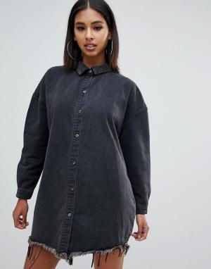 Джинсовое платье-рубашка бойфренда в стиле oversize черного выбеленного цвета -Черный Missguided