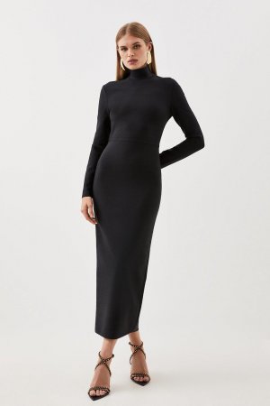 Вязаное платье макси с воротником-воронкой в ​​форме повязки , черный Karen Millen