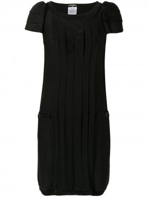 Плиссированное платье с короткими рукавами и блестками Chanel Pre-Owned. Цвет: черный