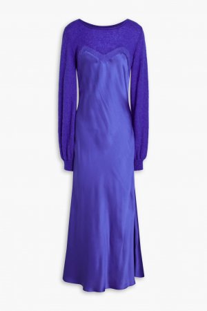 Платье миди из шелкового атласа с трикотажными вставками , королевский синий Alberta Ferretti