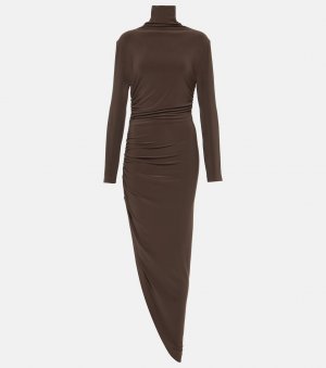 Асимметричное платье миди с высоким воротником и воротником-стойкой , коричневый Norma Kamali