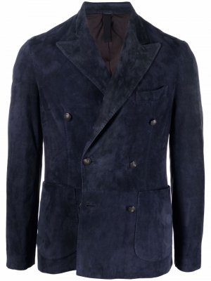 Двубортный замшевый пиджак Tagliatore. Цвет: синий
