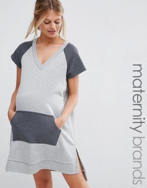 Трикотажное платье для беременных с глубоким вырезом Bluebelle Materni Maternity. Цвет: серый