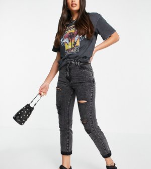 Черные выбеленные джинсы в винтажном стиле с эффектом потертости -Черный Parisian Tall