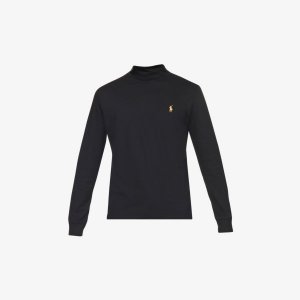 Рубашка-поло из хлопкового джерси с воротником-воронкой и длинными рукавами , черный Polo Ralph Lauren