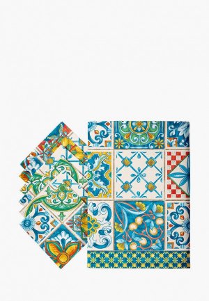 Набор кухонного текстиля Mia Cara Maiolica скатерть145х220 см + 6 салфеток 32х32. Цвет: разноцветный