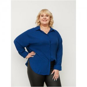 Рубашка женская оверсайз из вискозы блузка офисная классическая с длинным рукавом больших размеров Jersy Collection. Цвет: синий