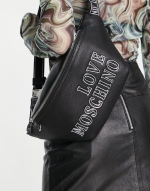 Сумка-кошелек на пояс черного цвета с большим логотипом -Черный цвет Love Moschino