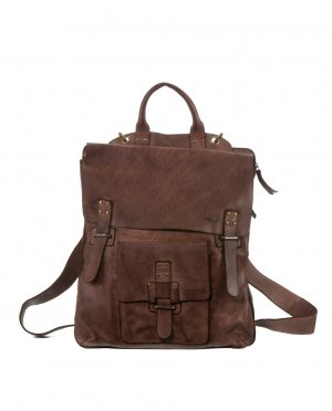 Кожаная сумка через плечо унисекс, трансформируемая в коричневый рюкзак , темно Stamp