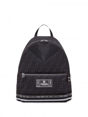 Объемный рюкзак с логотипом FF Fendi. Цвет: черный