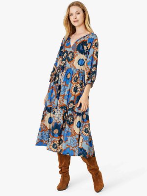 Многоярусное платье миди с цветочным принтом Carolina , синий/коричневый Noa