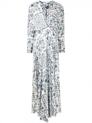 Пляжное платье с цветочным принтом Poupette St Barth. Цвет: синий