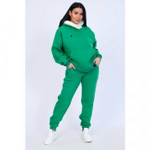 Костюм , худи и брюки, спортивный стиль, свободный силуэт, карманы, размер 46, зеленый Натали. Цвет: зеленый