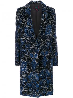 Однобортное пальто с вышивкой Femme By Michele Rossi. Цвет: синий