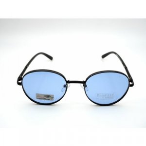 Солнцезащитные очки , круглые, оправа: металл, для женщин, черный Polarized. Цвет: голубой