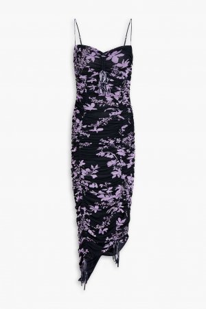 Платье миди Maisie из эластичной сетки со сборками и цветочным принтом NICHOLAS, черный Nicholas
