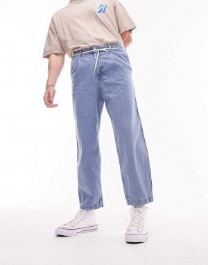Зауженные джинсы со складками средней стирки Topman