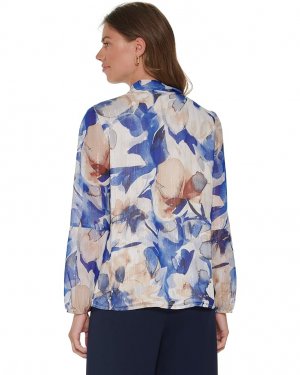 Блуза Long Sleeve Tie Neck Blouse, цвет Painted Floral/Deep Cobalt Multi DKNY