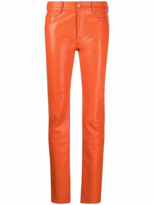 Кожаные брюки прямого кроя MM6 Maison Margiela. Цвет: оранжевый