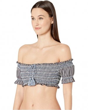 Топ бикини Striped Smocked Off Shoulder Puff Sleeves Bikini Top, цвет Midnight Stripe Jonathan Simkhai