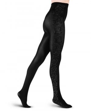 Женские бархатные шелковые колготки европейского производства с цветочным узором , черный LECHERY