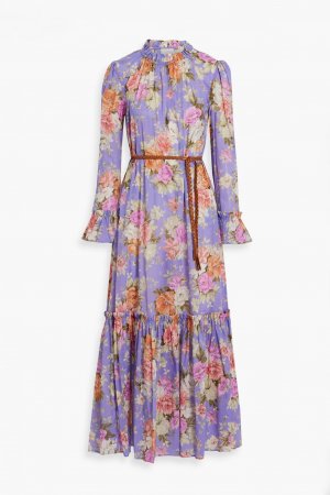 Платье Gathered Floral-print Cotton-gauze Maxi, фиолетовый/мультиколор Zimmermann