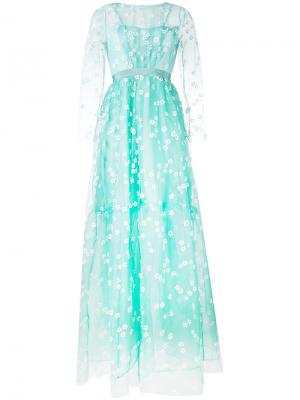 Тюлевое вечернее платье с цветочным узором Si Jay. Цвет: зелёный