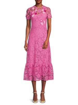 Кружевное платье миди с цветочным принтом Redvalentino, цвет Fancy Pink REDValentino