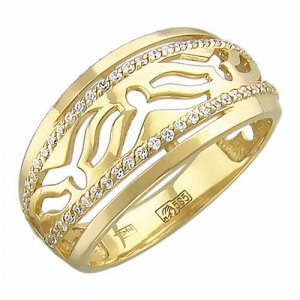 Кольцо , желтое золото, 585 проба, фианит, размер 19 Эстет
