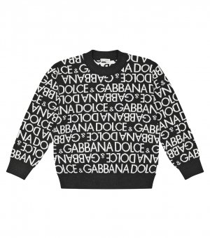 Свитер из натуральной шерсти интарсия с логотипом, черный Dolce&Gabbana
