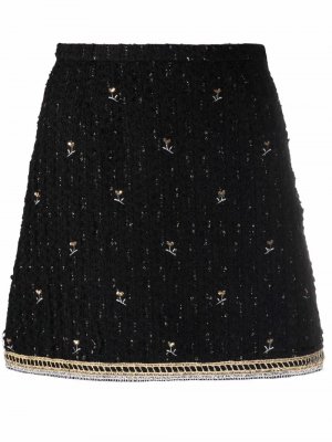 Фактурная юбка мини с цветочной вышивкой Giambattista Valli. Цвет: черный