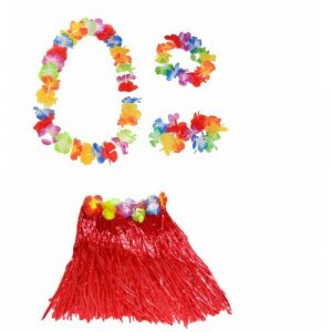 Гавайская юбка красная 40 см, ожерелье лея 96 венок, 2 браслета (набор) Happy Pirate. Цвет: красный