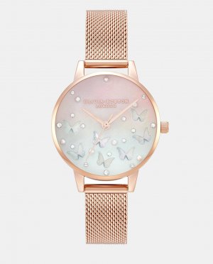 Женские часы Sparkle Butterfly OB16MB38 со стальной сеткой , розовый Olivia Burton