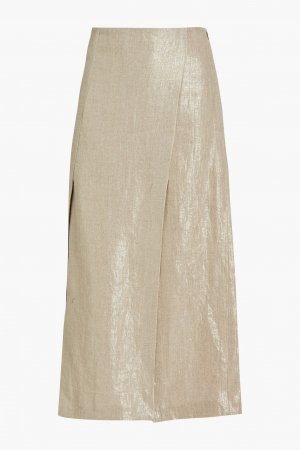 Плиссированная льняная юбка миди с эффектом металлик BRUNELLO CUCINELLI, платиновый Cucinelli