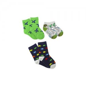 Носки для мальчик 3 пары / Комплект носков детские хлопковые с рисунком Динозавры LB. Цвет: синий/зеленый/серый