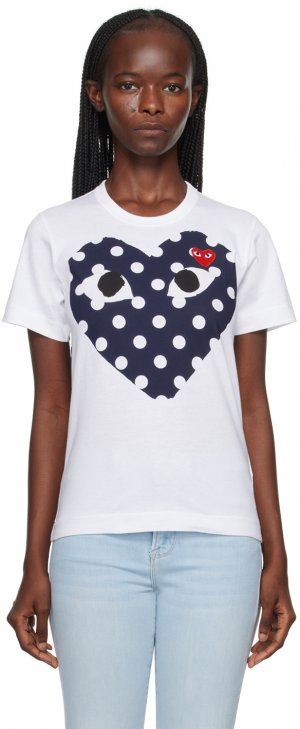 Белая футболка с сердечками в большой двойной горошек Comme des Garçons
