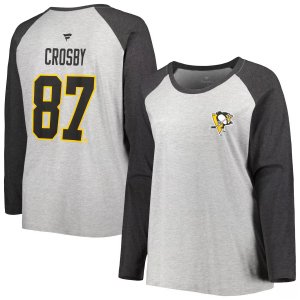 Женская футболка с логотипом Sidney Crosby Heather Grey/Heather Charcoal Pittsburgh Penguins, большие размеры, имя и номер, реглан длинными рукавами Fanatics