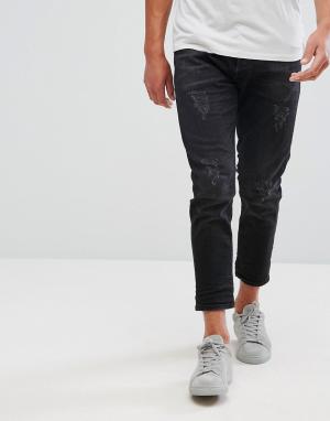 Укороченные зауженные джинсы с рваной отделкой Selected Homme. Цвет: черный