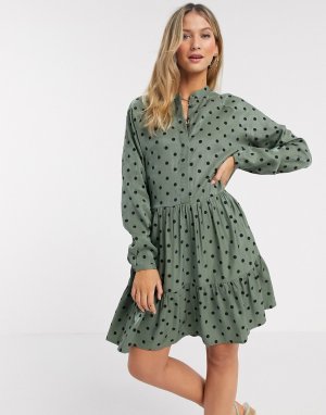 Зеленое платье-рубашка в горошек -Зеленый mbyM
