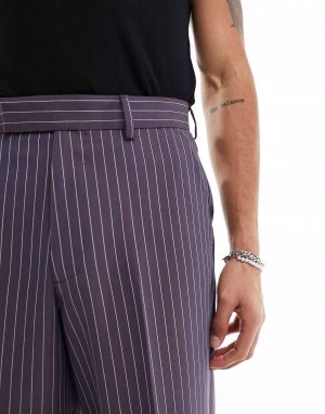 Широкие костюмные брюки в фиолетовую полоску Asos. Цвет: фиолетовый