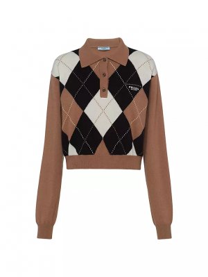 Кашемировый свитер с воротником-поло , коричневый Prada