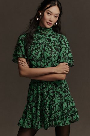 Мини-платье с короткими рукавами и круглым вырезом, зеленый/черный MISA