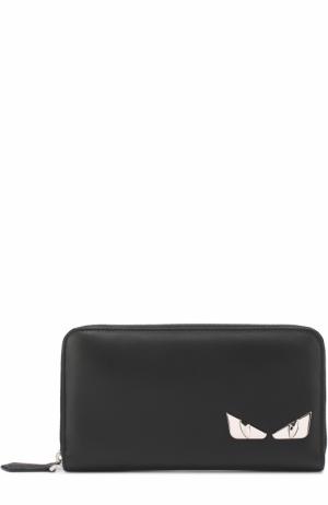Кожаное портмоне на молнии с отделкой Bag Bugs Fendi. Цвет: черный