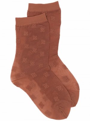 Сетчатые носки с вышивкой Karligraphy Fendi. Цвет: коричневый