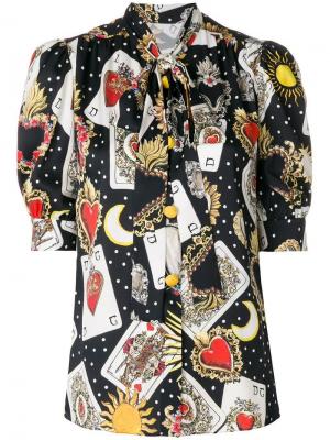 Блузка с рисунком из игральных карт Dolce & Gabbana. Цвет: черный