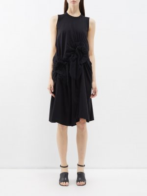 Платье миди из хлопкового джерси со сборками в сетку , черный Noir Kei Ninomiya